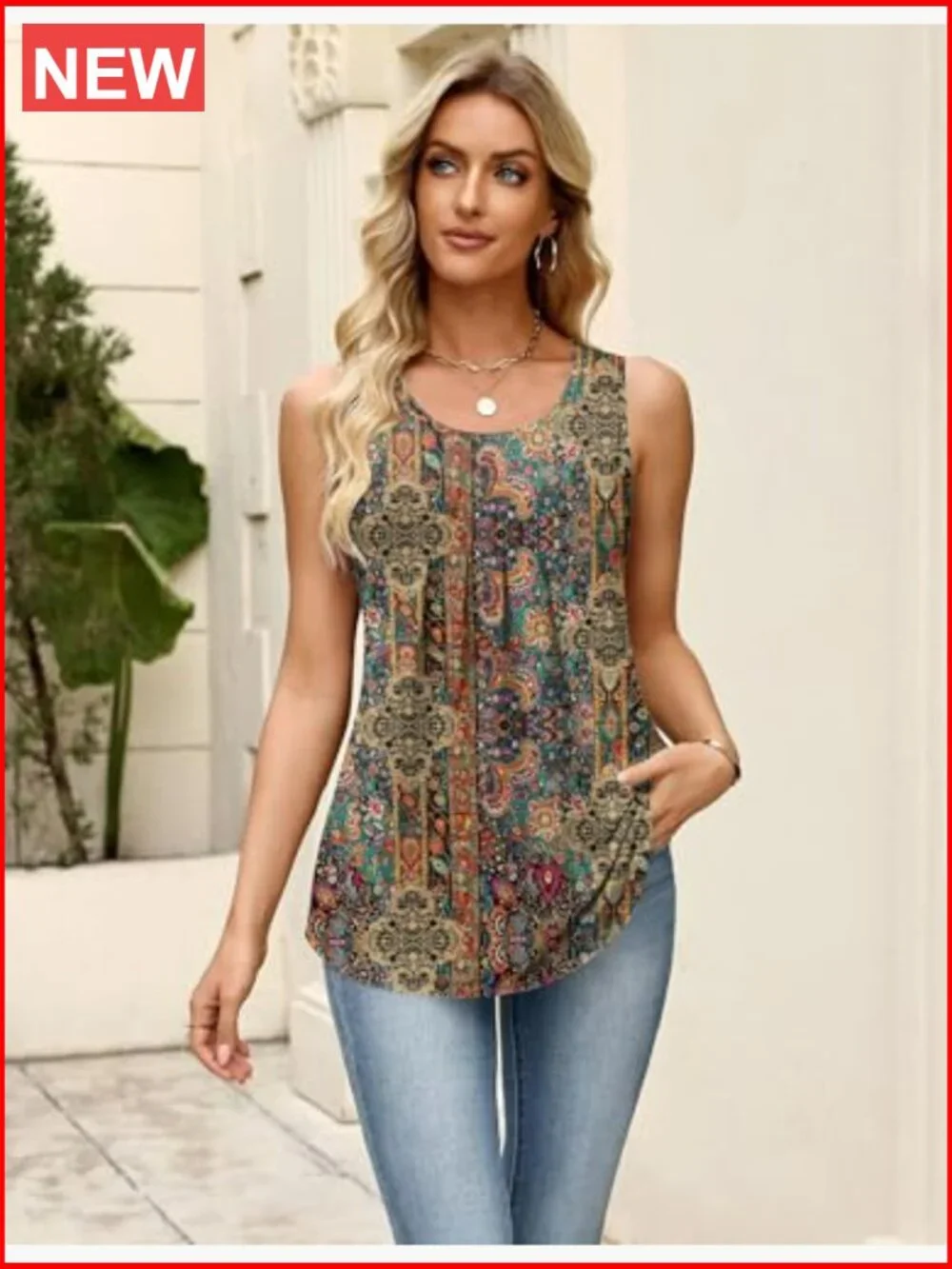 Sleeveless Pleated Tank Top Loose Fit Summer Tunic Business Casual Blouse - Picture 6 of 6